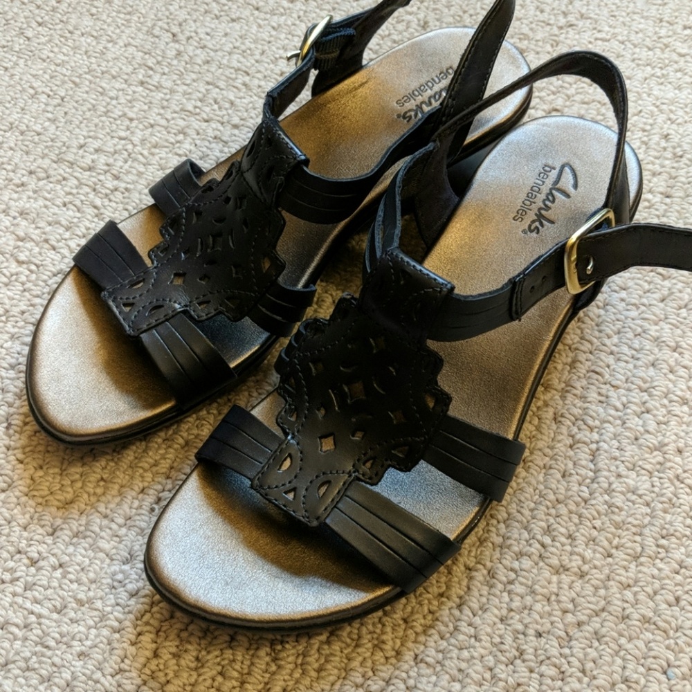 Navy Clarks Wedge Sandals